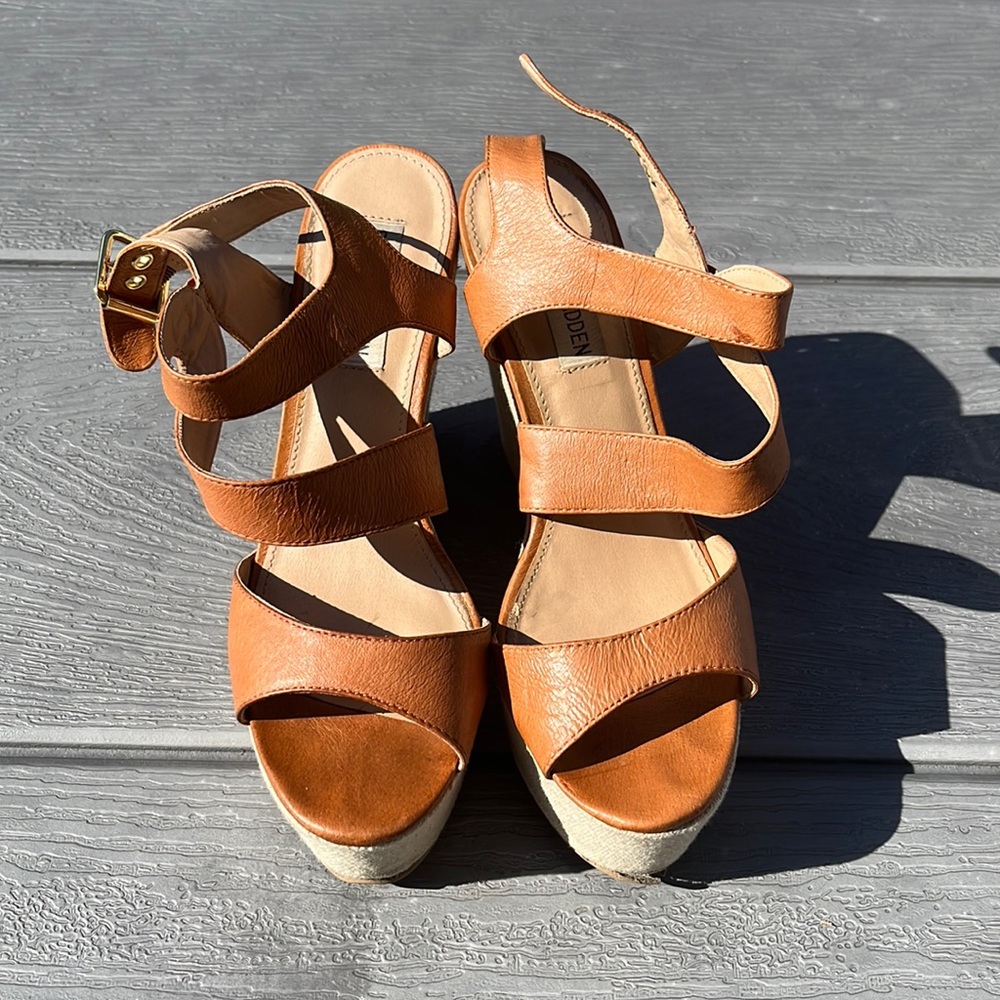 Steve Madden brown leather and canvas wedge